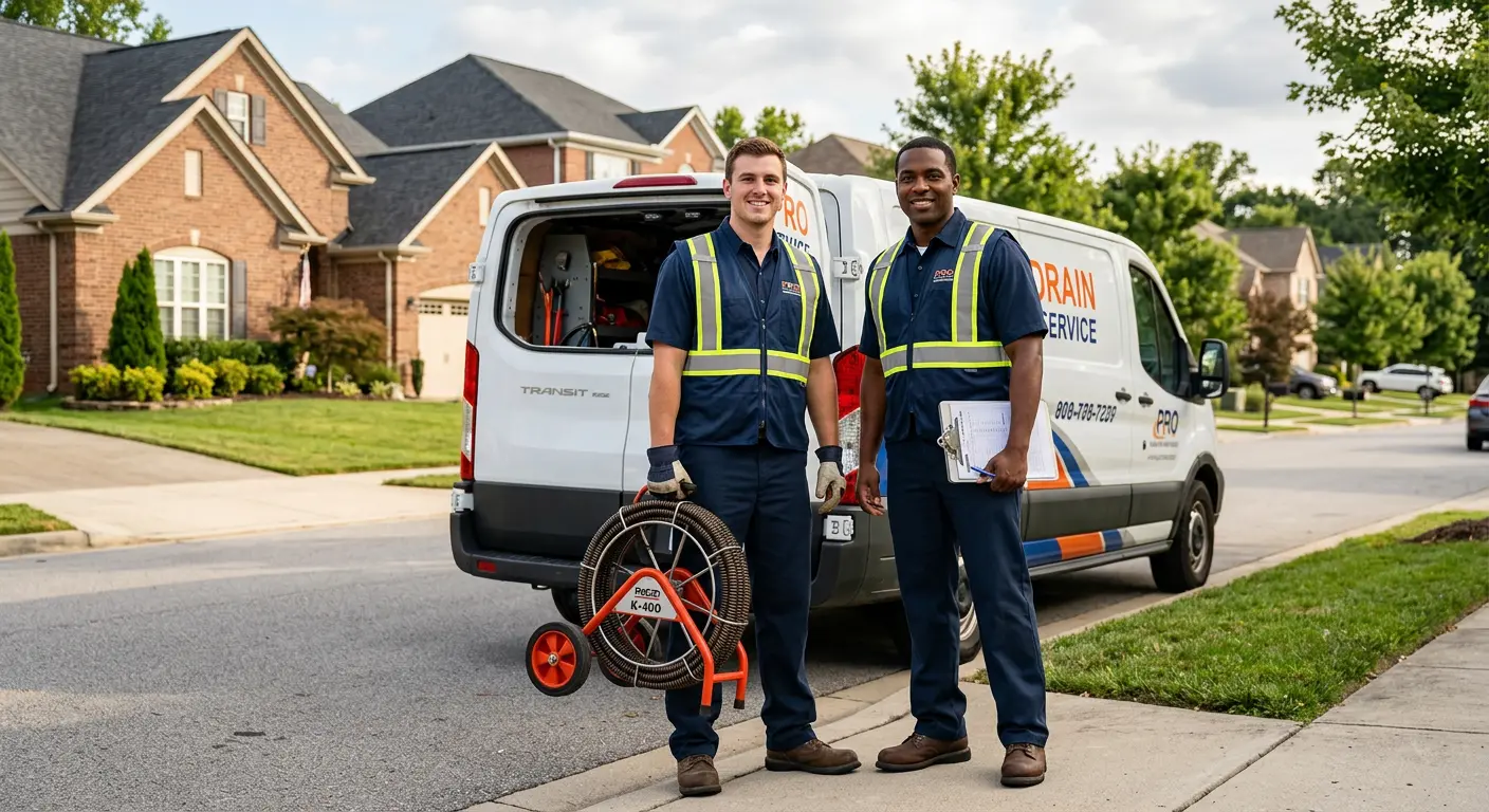 Sewer and drain service team with equipment ready for work in Auburn