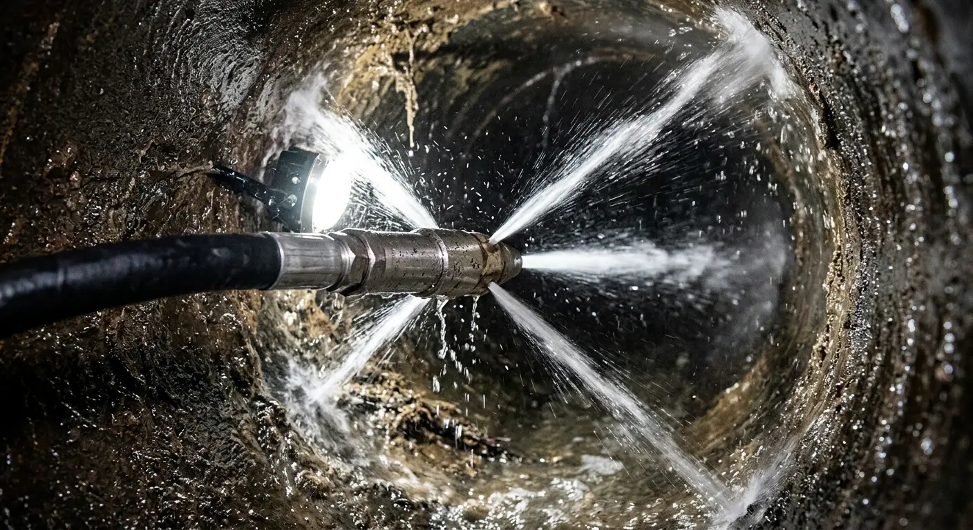 High-pressure hydro jetting nozzle cleaning sewer pipe for Sewer Line Relining in Auburn